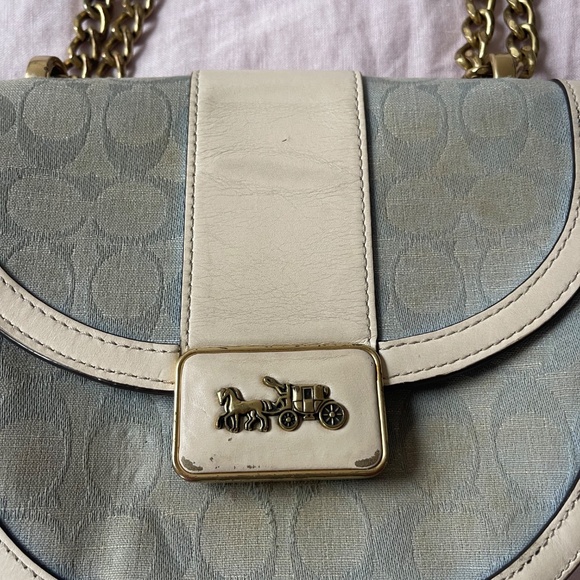 Coach Saddle Bag in Signature Chambray Denim & Off-White Leather - Picture 2 of 7